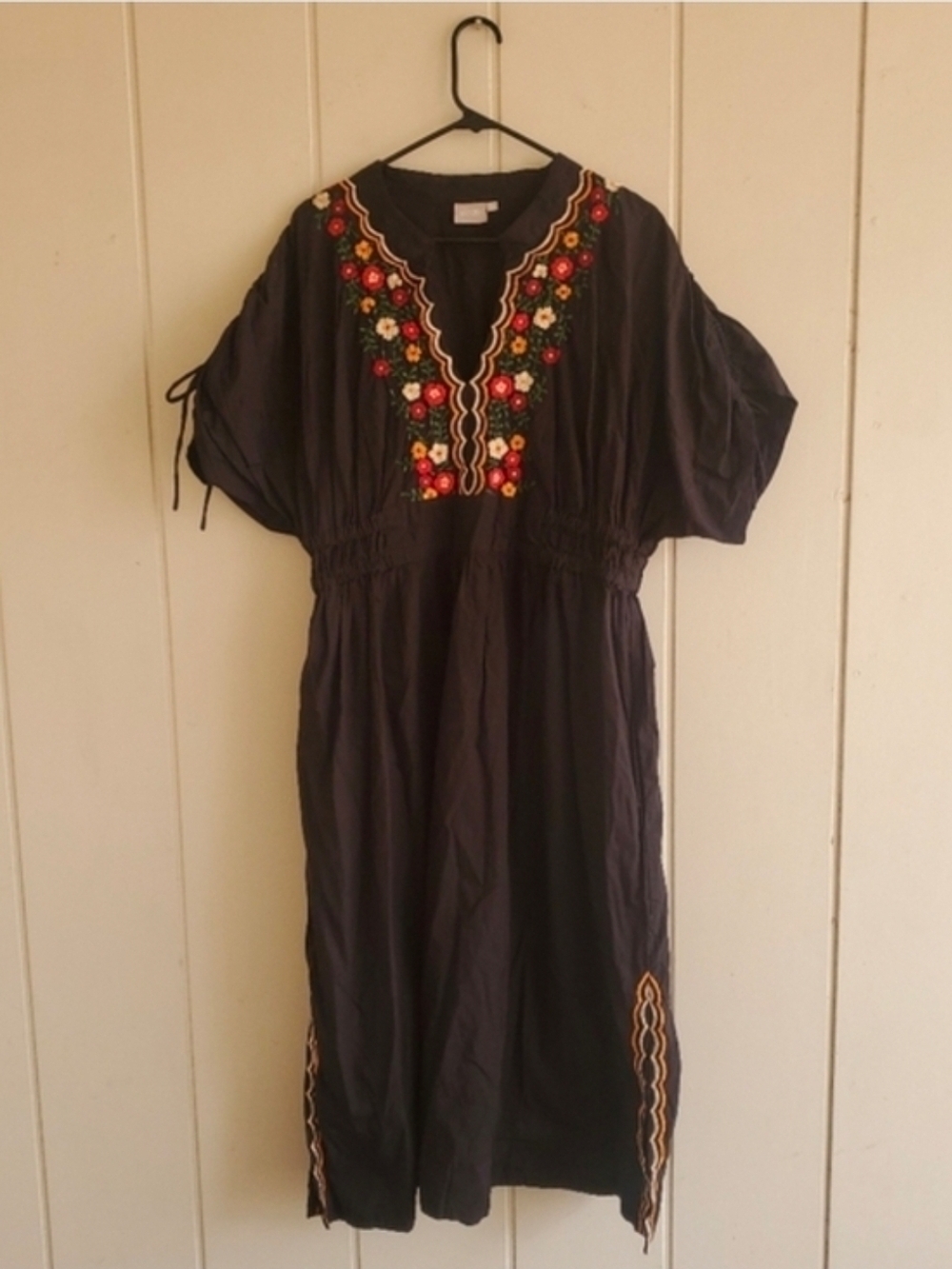 ESHAKTI Plus Size 2X 22W Embroidered Flower Maxi Long Dress Boho Cottagecore